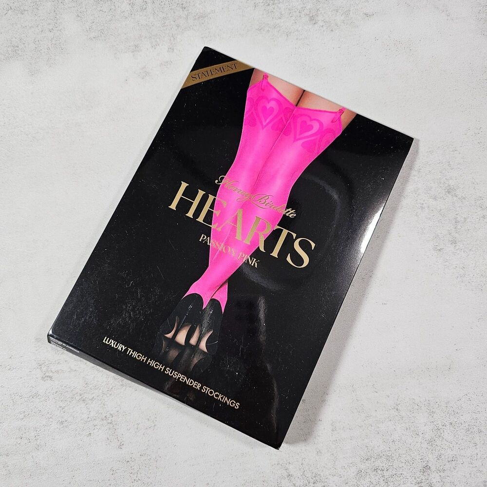 Honey Birdette Hearts Passion Pink Garter Stockings Thigh Highs Size M